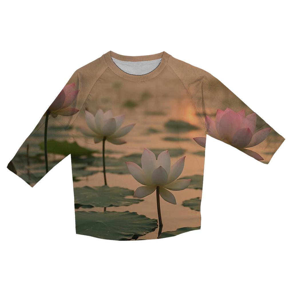Dawn Mist Over Lotus Wetland custom 3/4 sleeve shirts