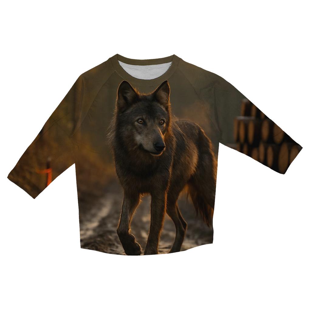 Timber Wolf Paused On Logging Road designer 3/4 sleeve blouses
