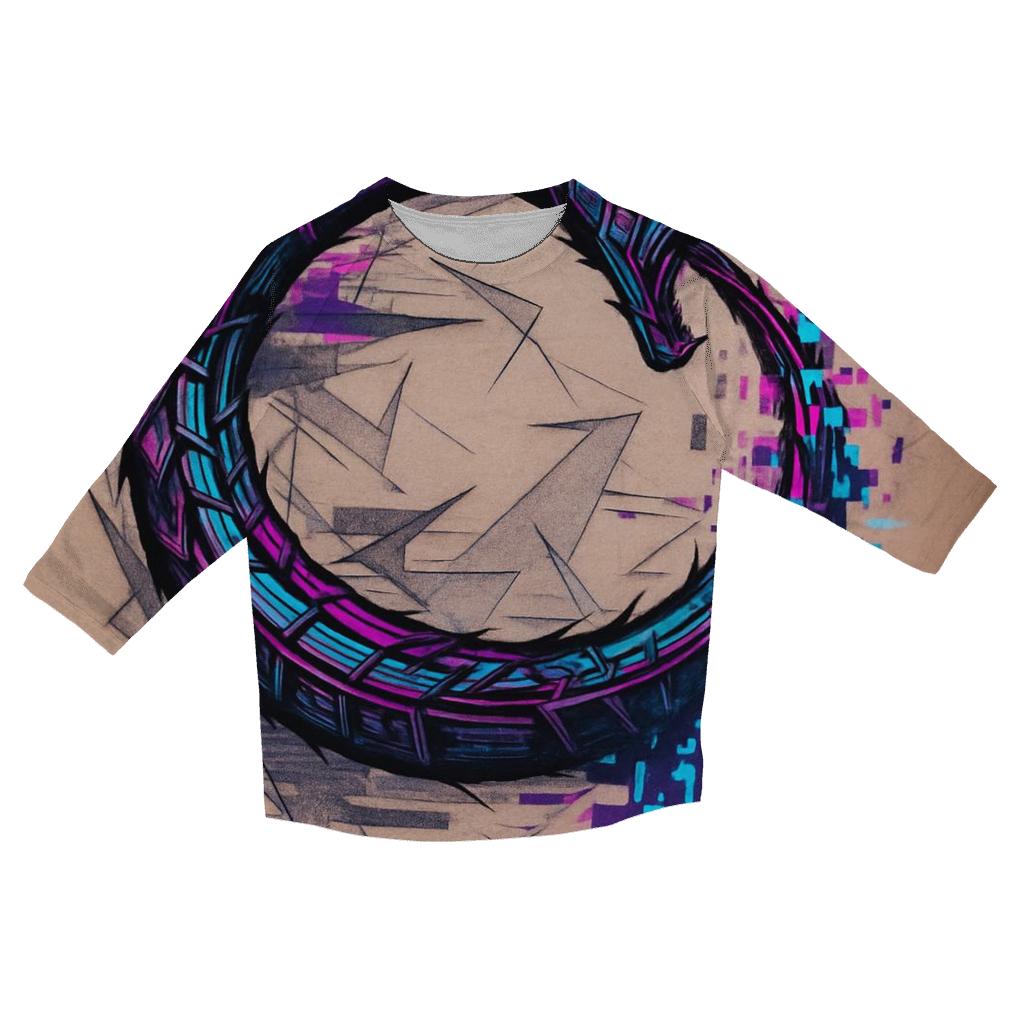 Digital Glitch Neon Ouroboros printed three quarter sleeve shirts