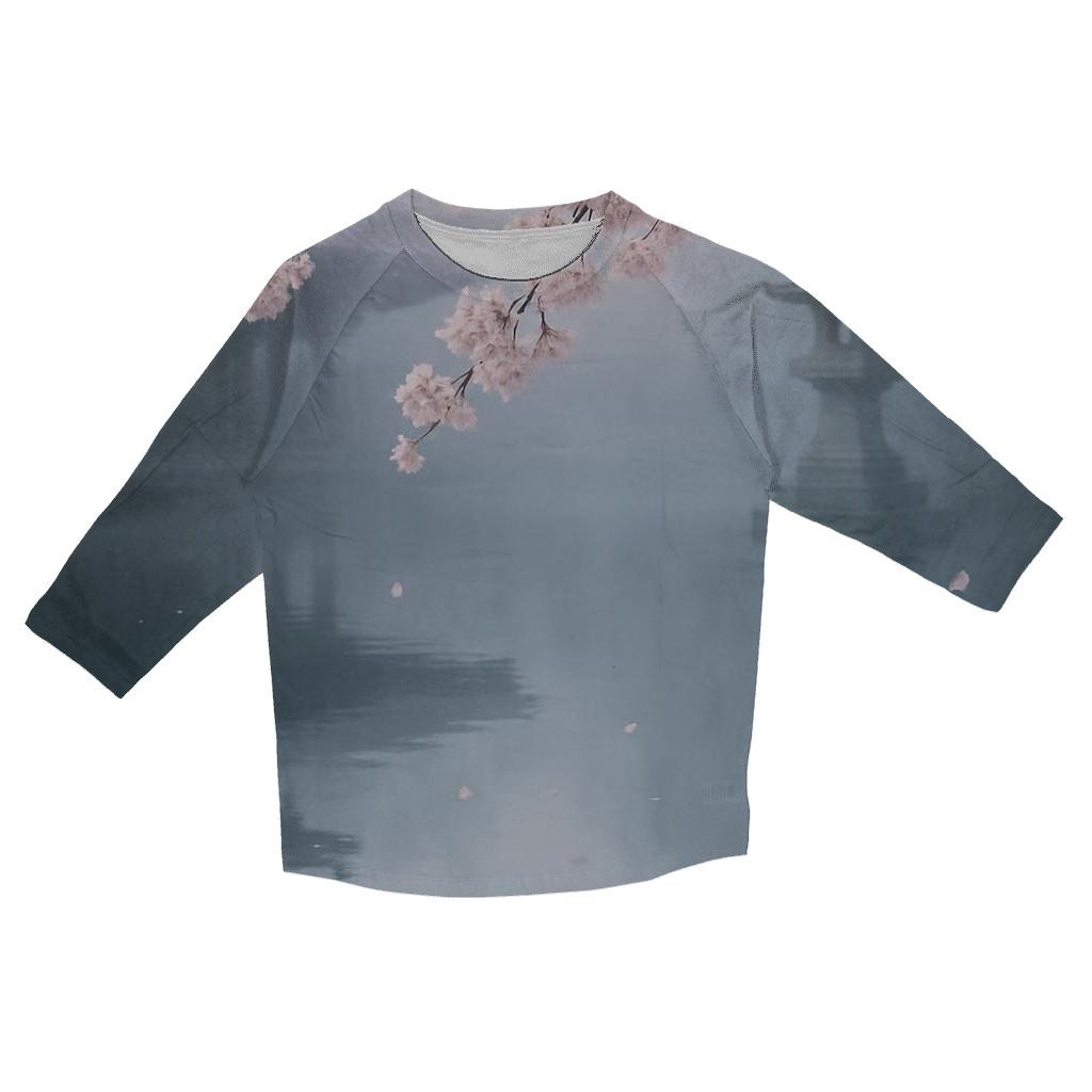 Cherry Blossoms Reflected In Temple Pond stylish quarter sleeve tops