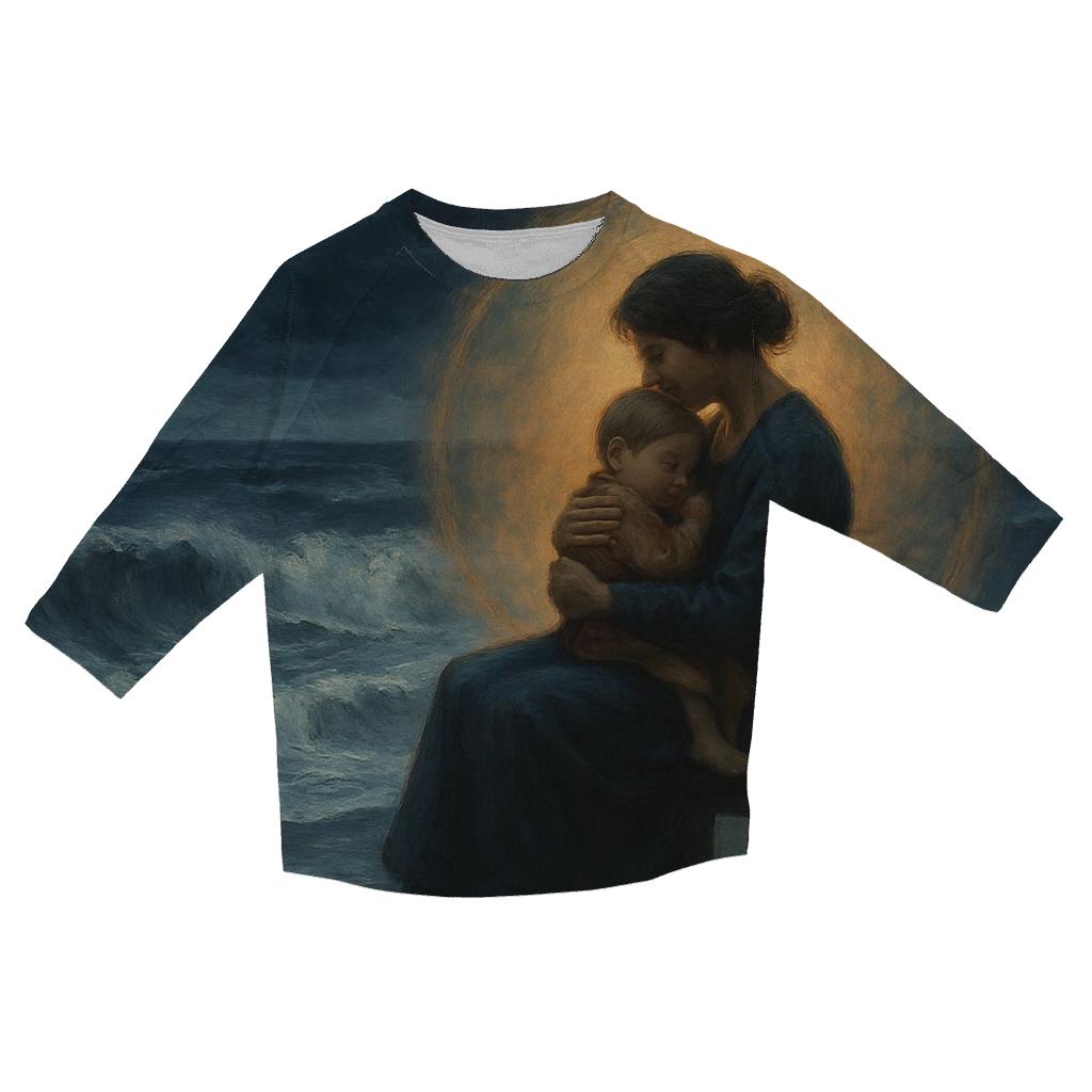 The Quiet Harbor Within Her Arms printed three quarter sleeve shirts