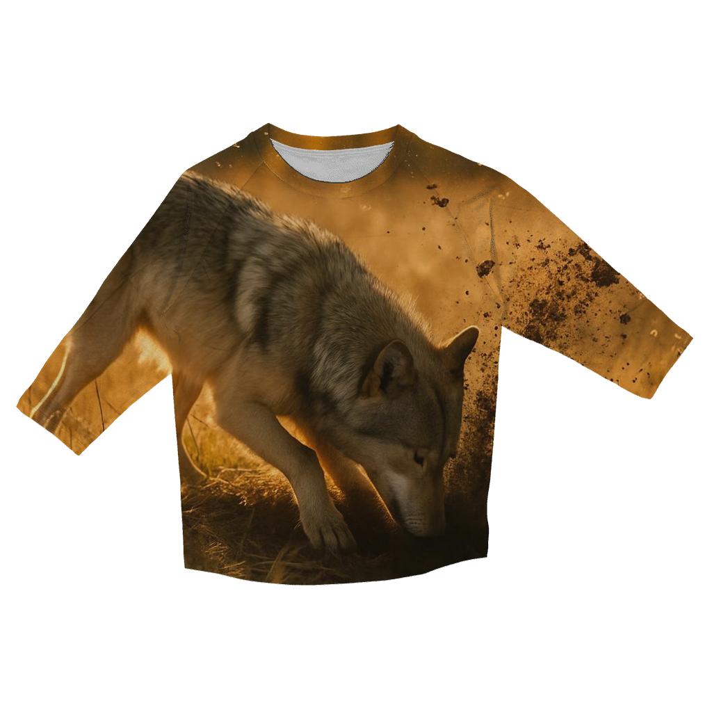 Wolf Digging For Voles In Autumn Meadow custom 3/4 sleeve shirts