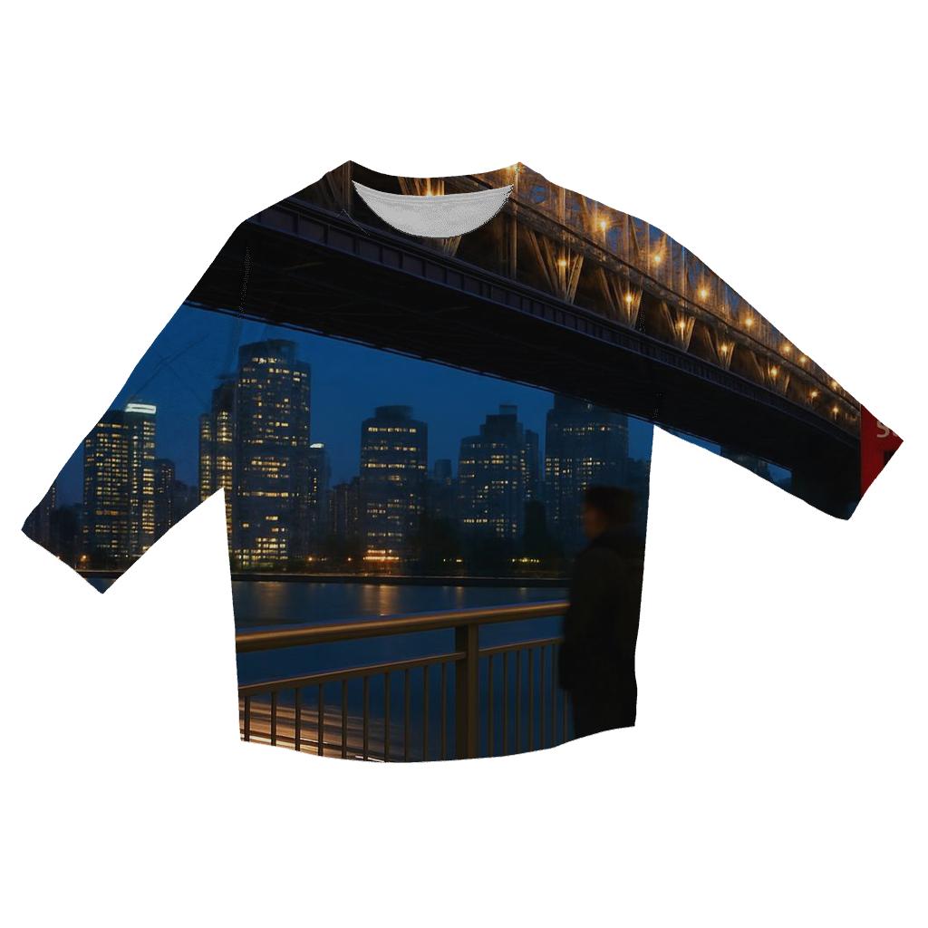 Autumn Evening From Roosevelt Island Tram Station printed three quarter sleeve shirts