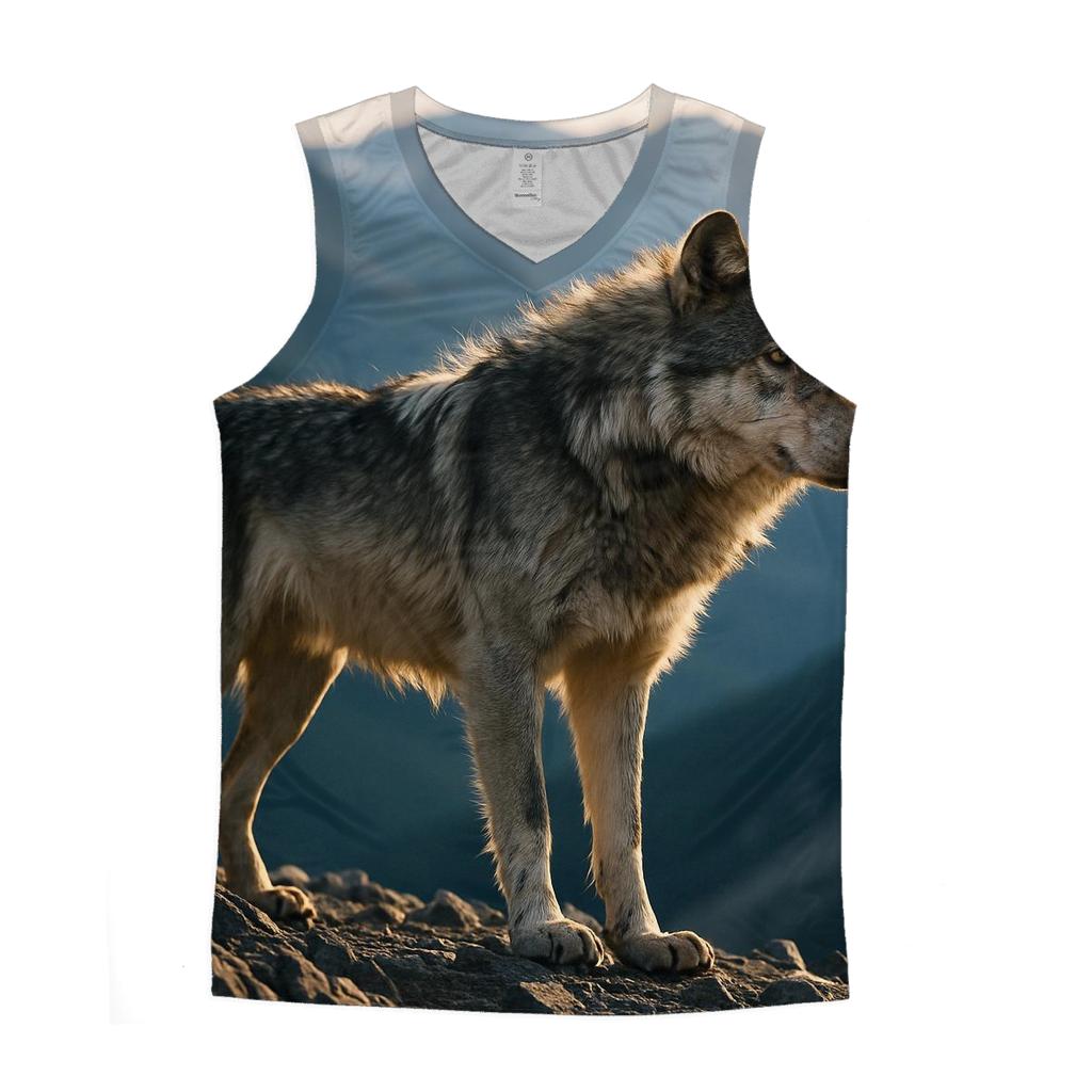 Lone Wolf On Wind Carved Ridge At Dusk custom tank tops