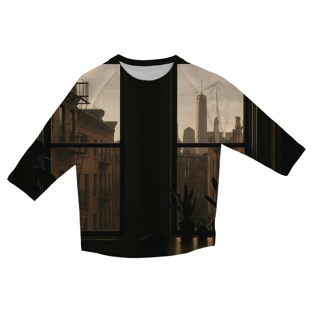 Skyline Framed Through A Brooklyn Brownstone Window trendy 3/4 sleeve tops