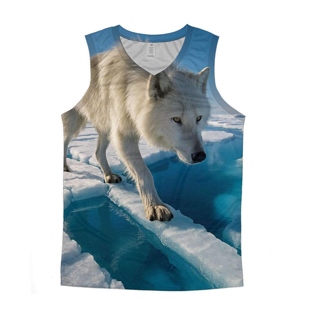 Arctic Wolf Crossing Blue Melt Pool custom tank tops