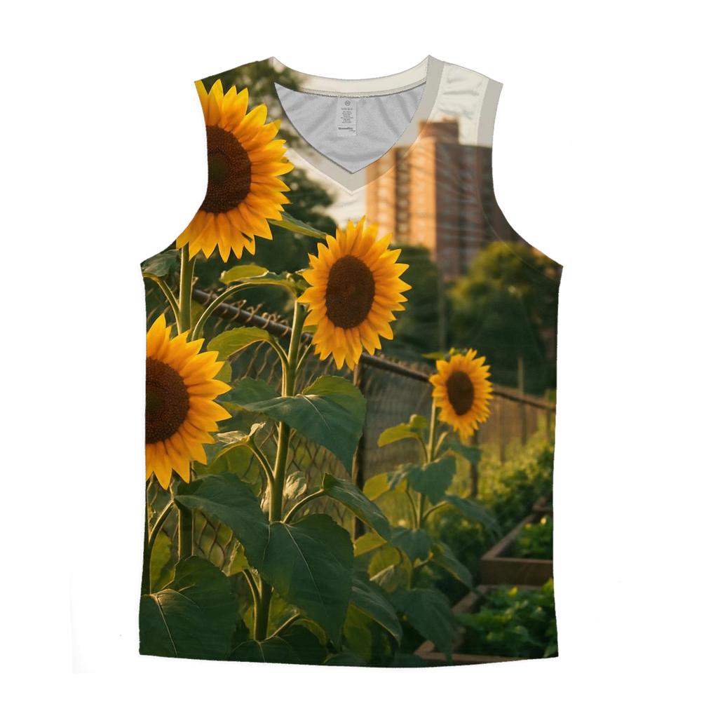 Sunflowers Bordering Urban Community Garden personalized athletic tanks