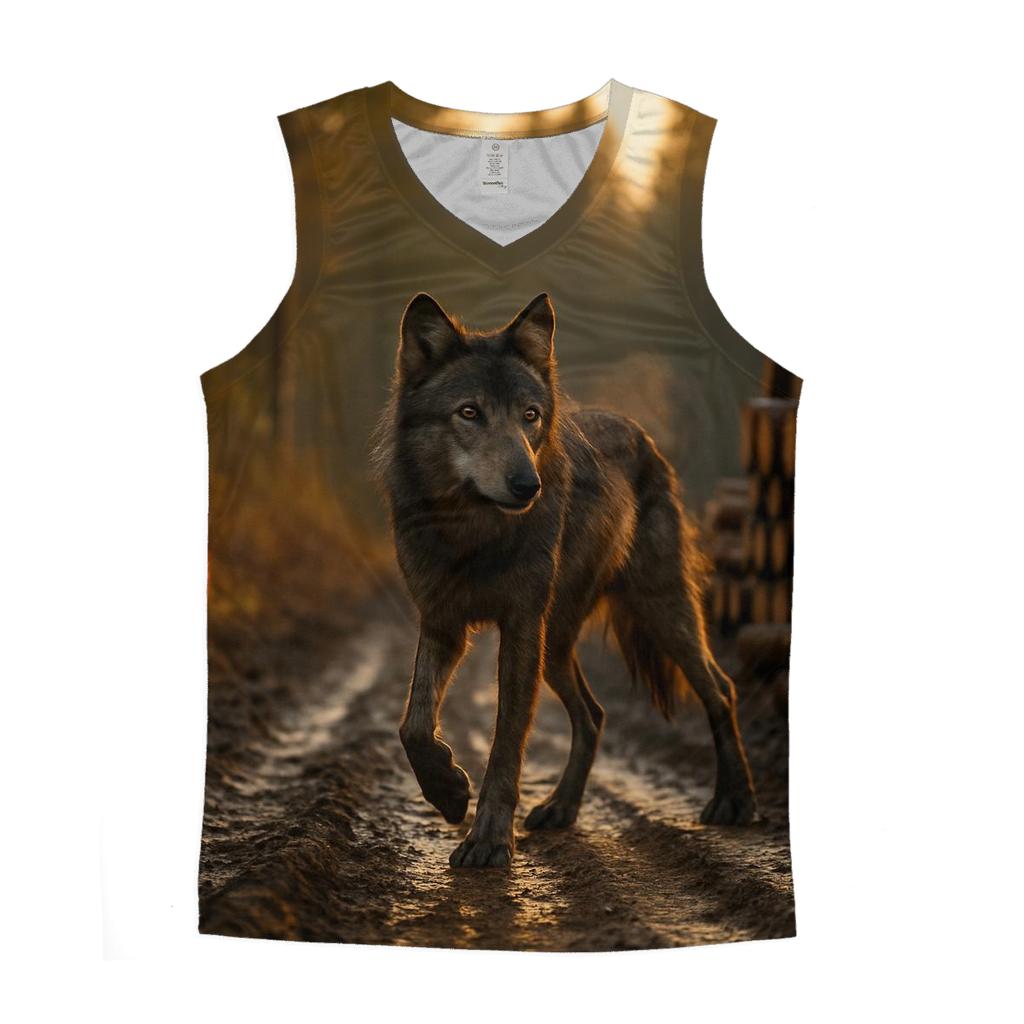 Timber Wolf Paused On Logging Road casual summer tank tops