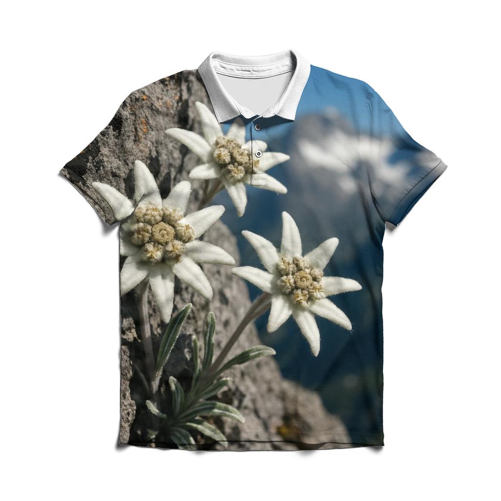 Alpine Edelweiss On Weathered Stone custom polo shirts