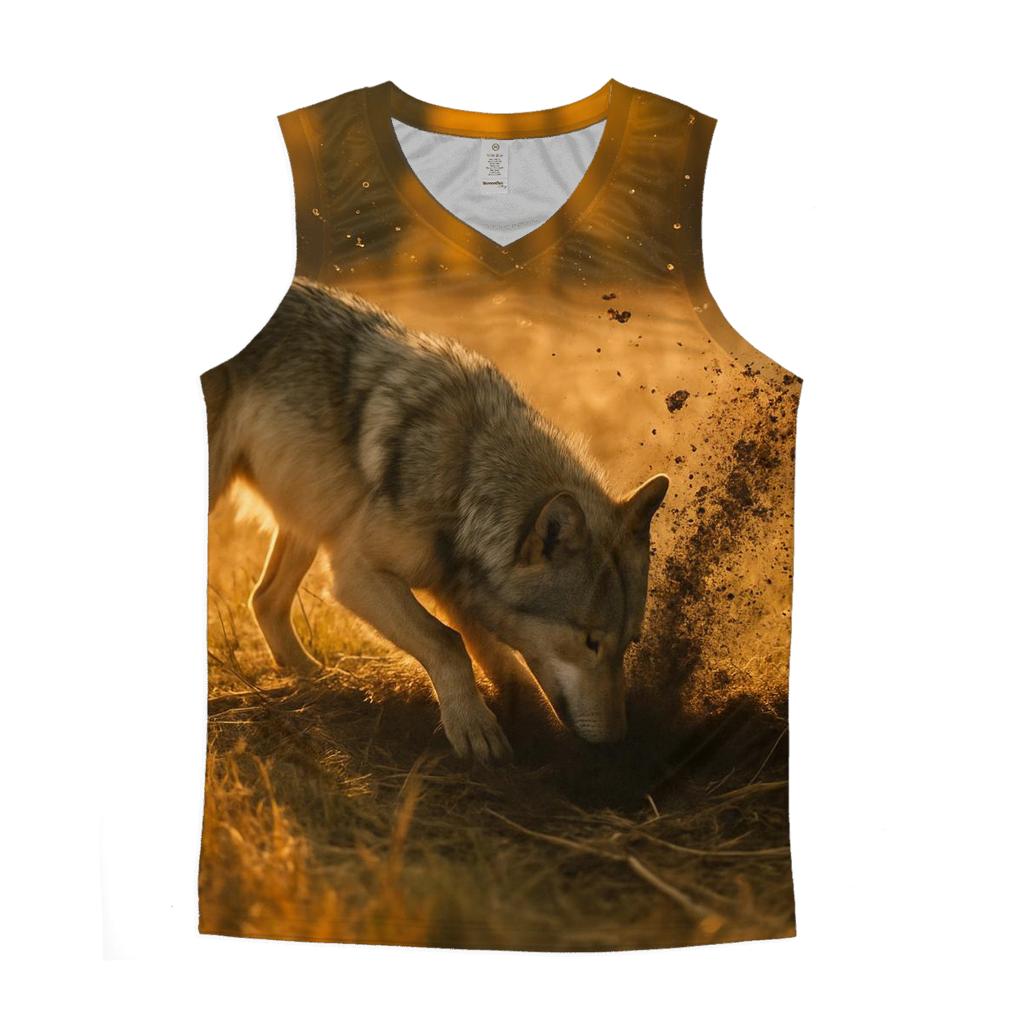 Wolf Digging For Voles In Autumn Meadow custom tank tops