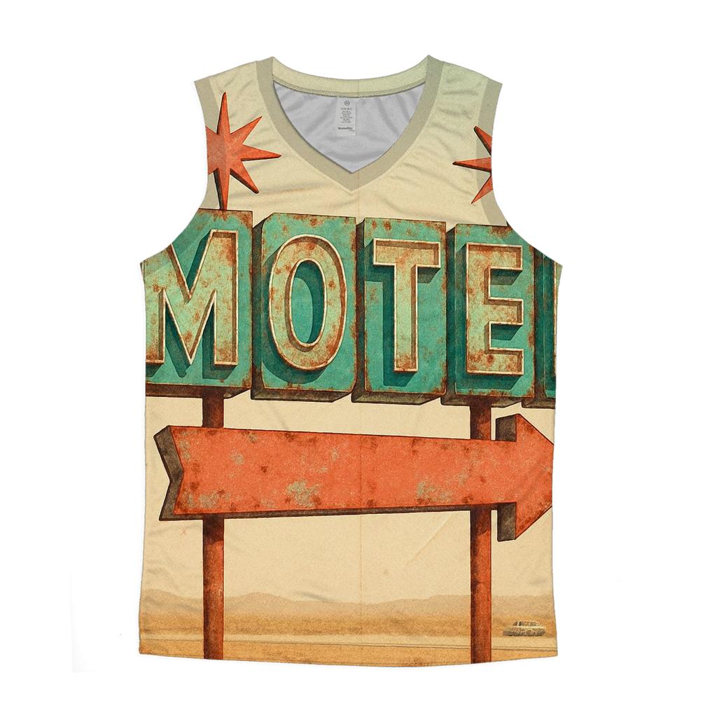 Retro Motel Roadside Sign Illustration sports performance tank tops