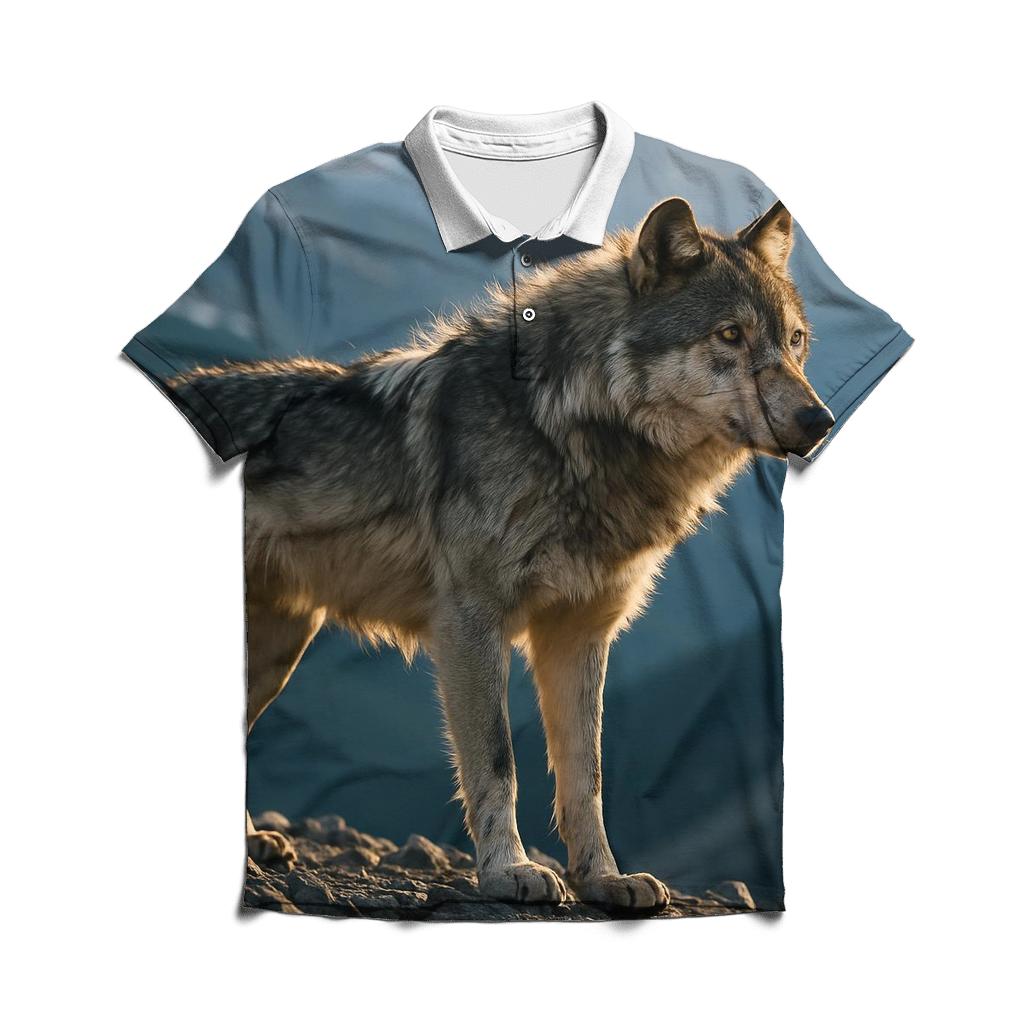 Lone Wolf On Wind Carved Ridge At Dusk classic pique polos