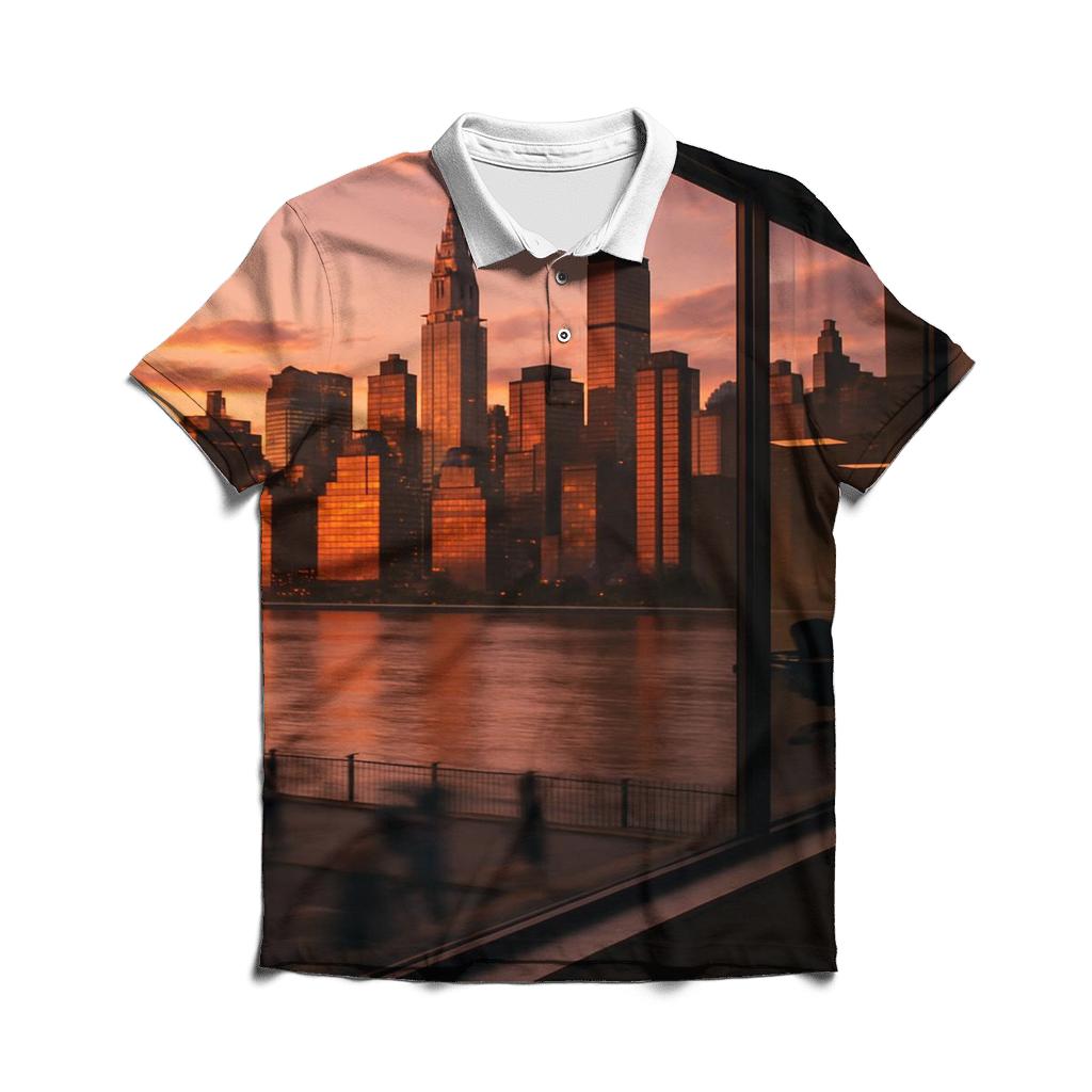 Sunset Reflections In Long Island City Windows branded logo polo shirts