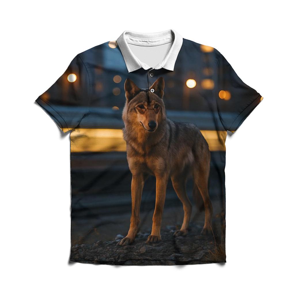 Urban Edge Wolf On Railway Embankment embroidered polo tops