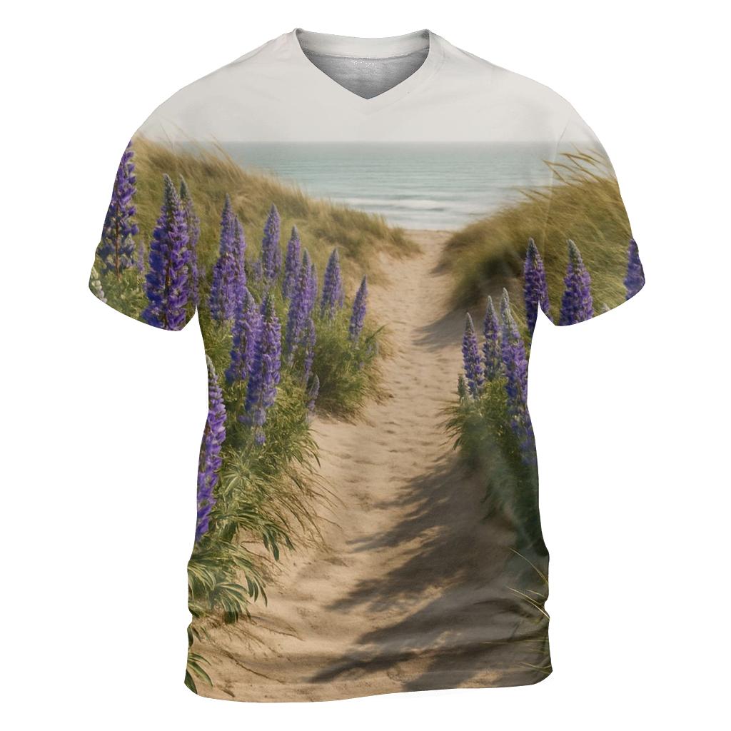 Wild Lupines Along Coastal Dune Path creative print fashion shirts