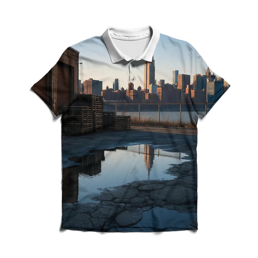 Brooklyn Industrial Waterfront And Midtown Silhouette personalized polo shirts