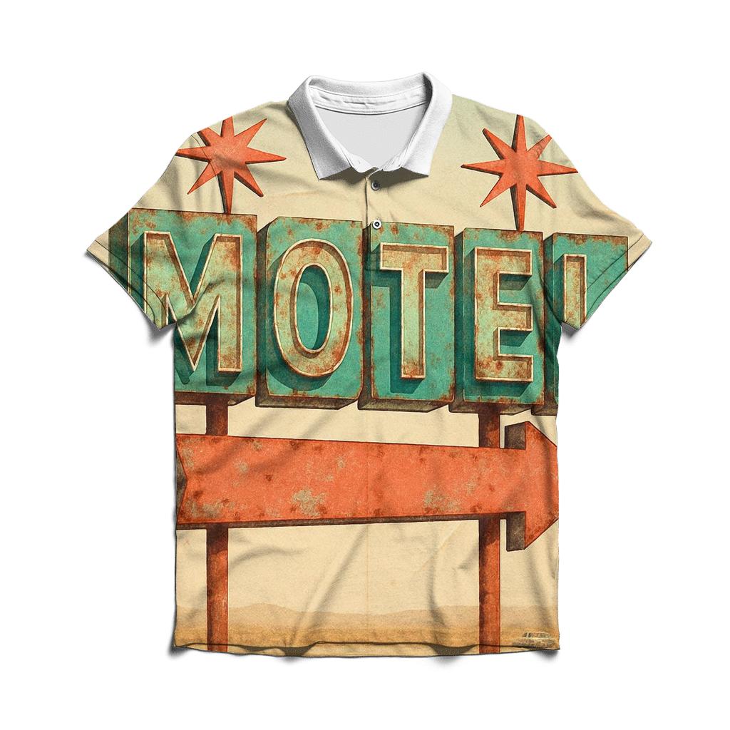 Retro Motel Roadside Sign Illustration branded logo polo shirts