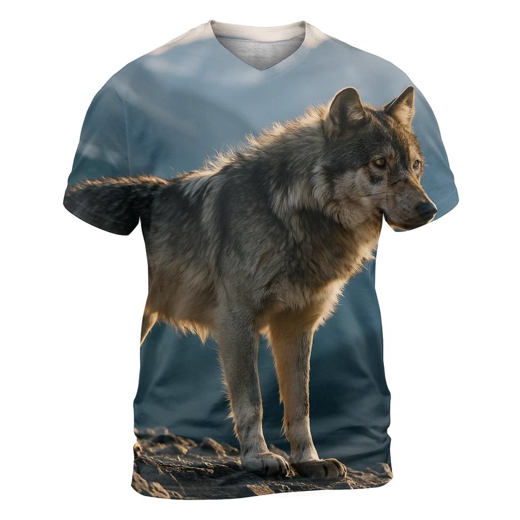 Lone Wolf On Wind Carved Ridge At Dusk designer pattern shirts