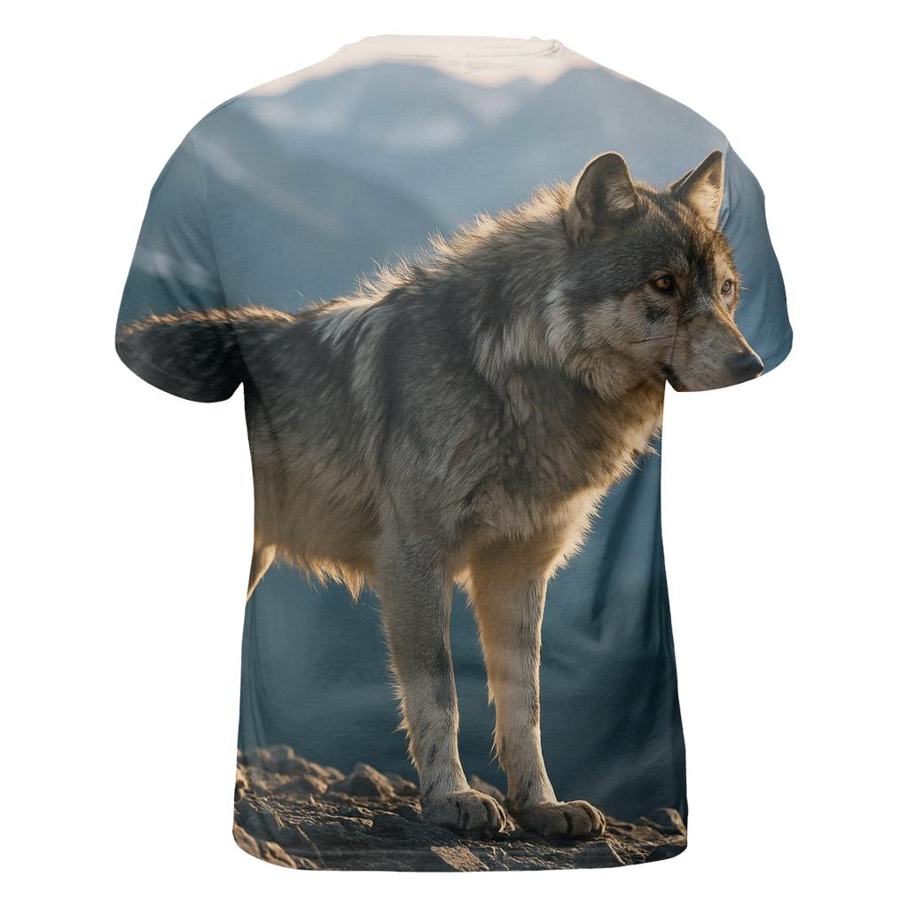 Lone Wolf On Wind Carved Ridge At Dusk designer pattern shirts