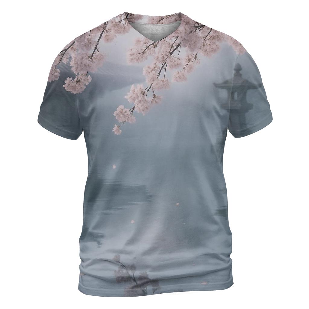 Cherry Blossoms Reflected In Temple Pond artistic all-over print tops