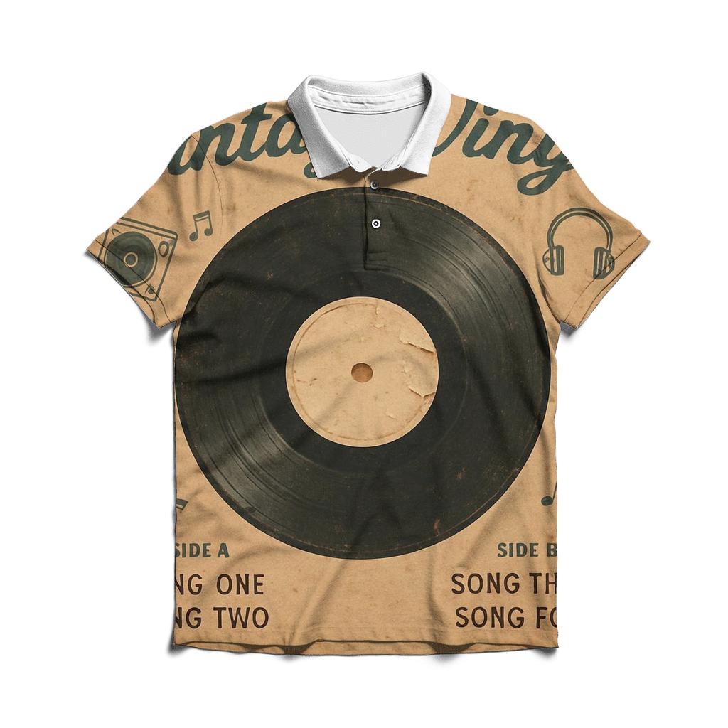 Faded Vinyl Record Listening Party Cover stylish collar polo tees