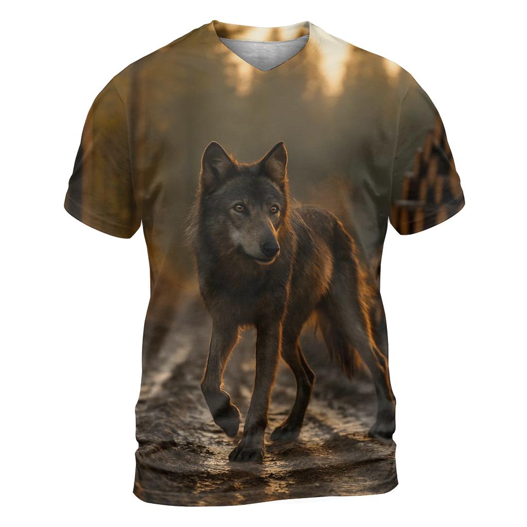 Timber Wolf Paused On Logging Road designer pattern shirts