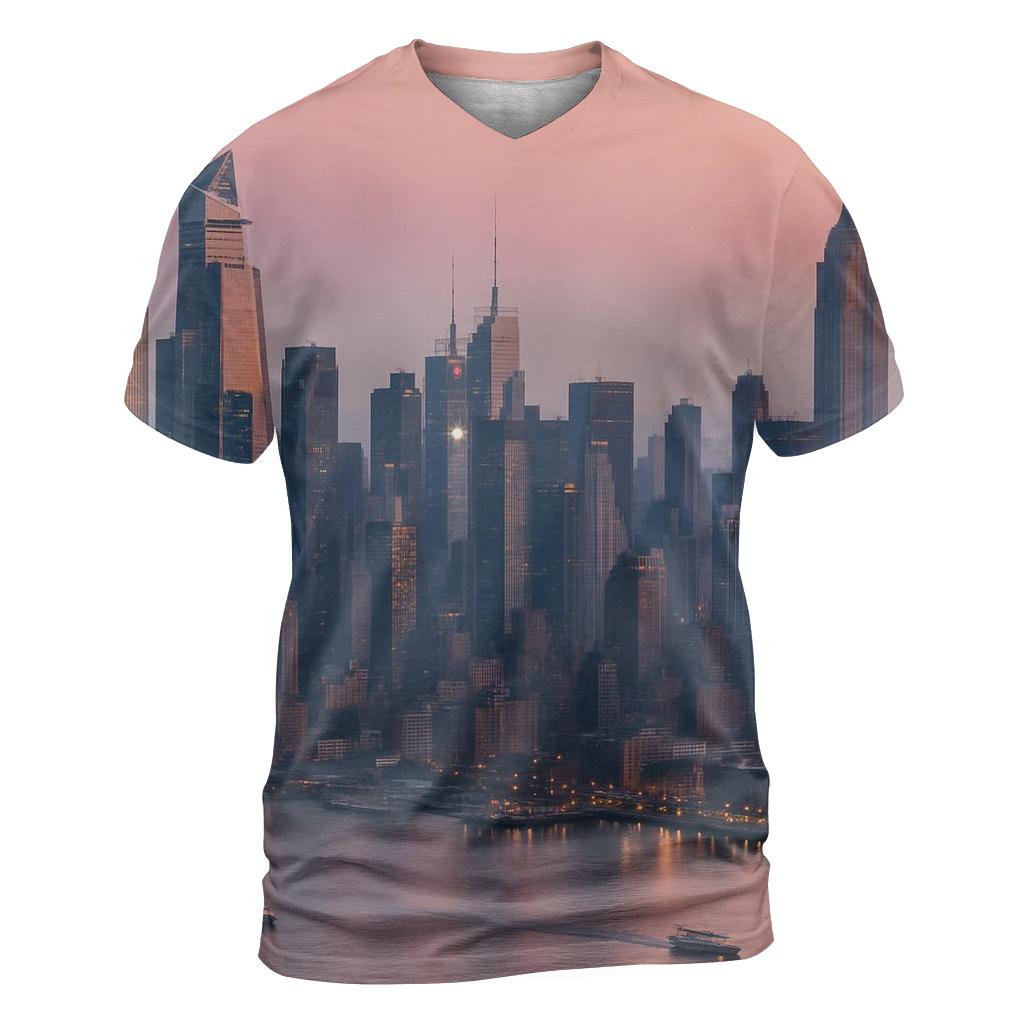 Hudson River Aerial Dawn Over Midtown custom all-over print shirts