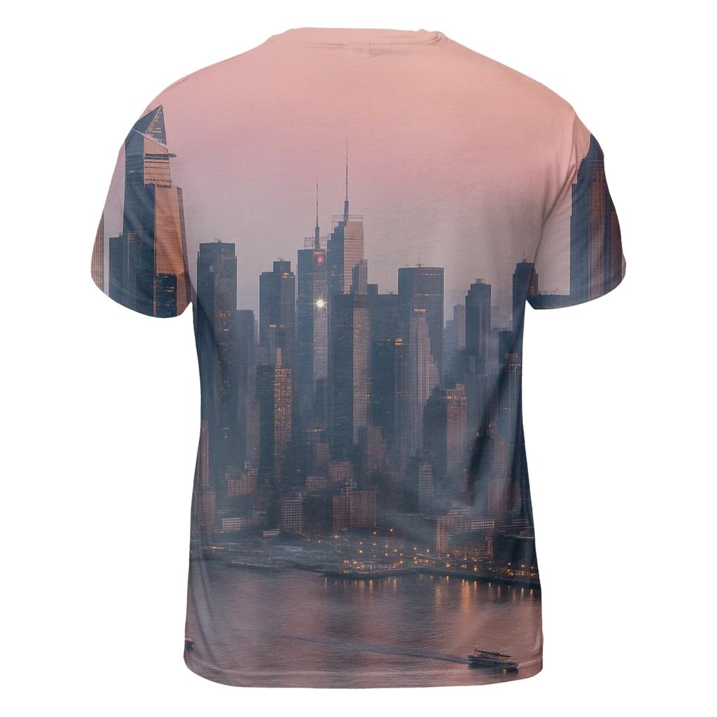 Hudson River Aerial Dawn Over Midtown custom all-over print shirts
