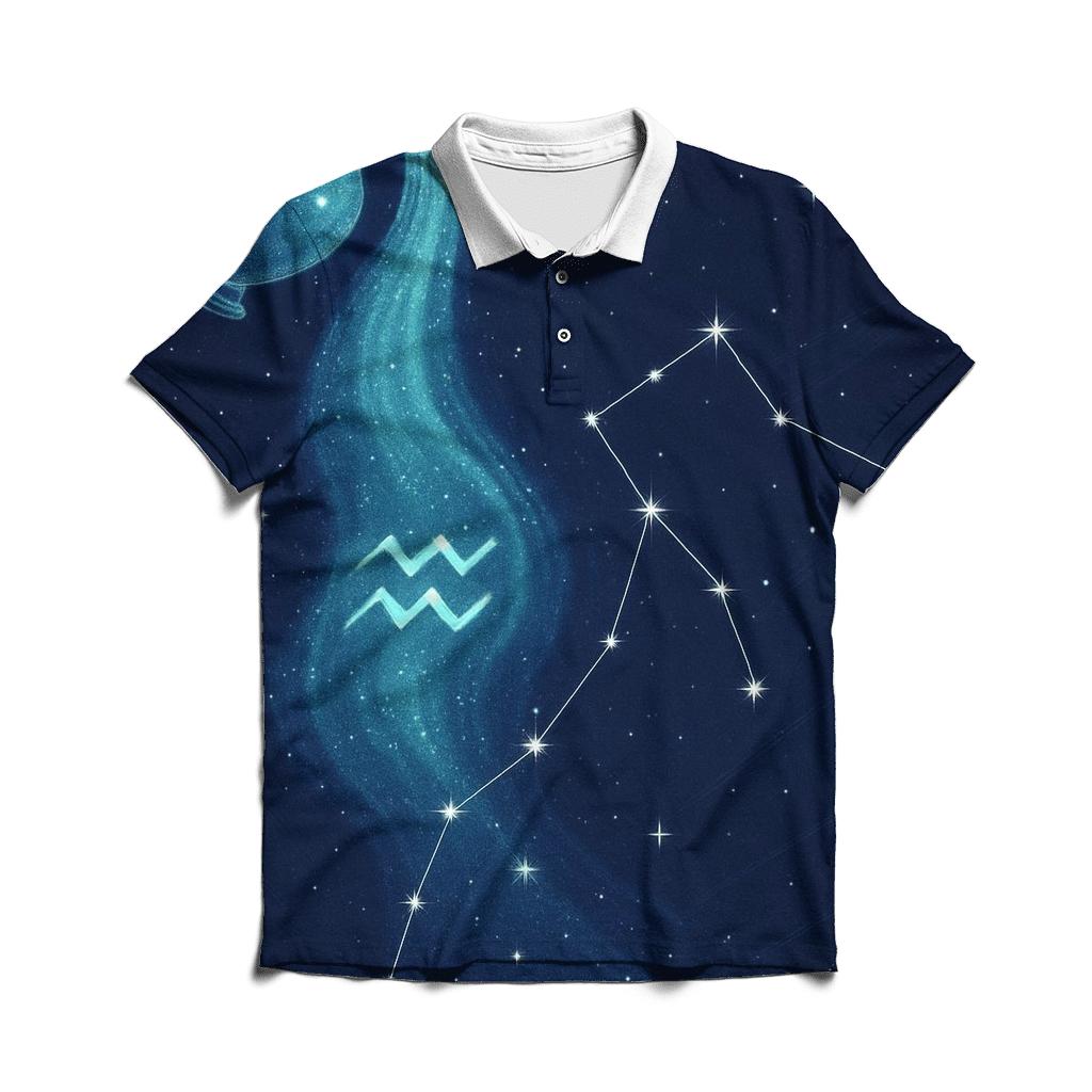 Aquarius Cosmic Water Flow stylish collar polo tees