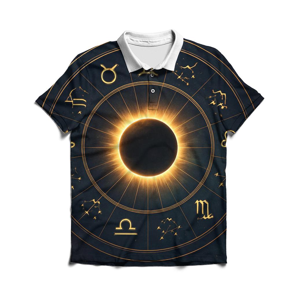 Zodiac Wheel Eclipse Mandala branded logo polo shirts