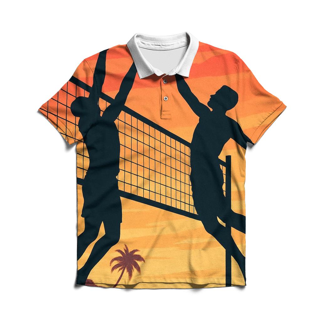 Beach Volleyball Sunset Leap embroidered polo tops