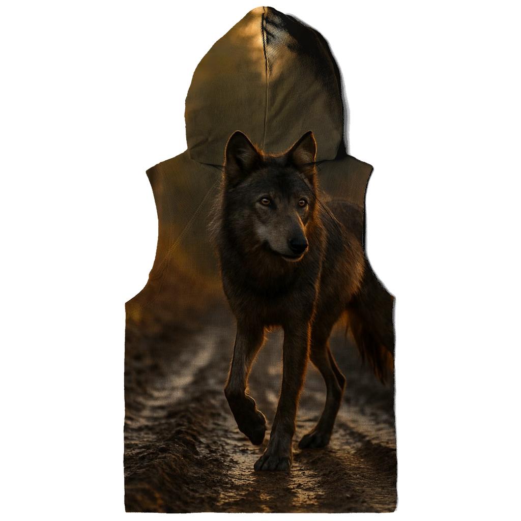 Timber Wolf Paused On Logging Road embroidered hoodies