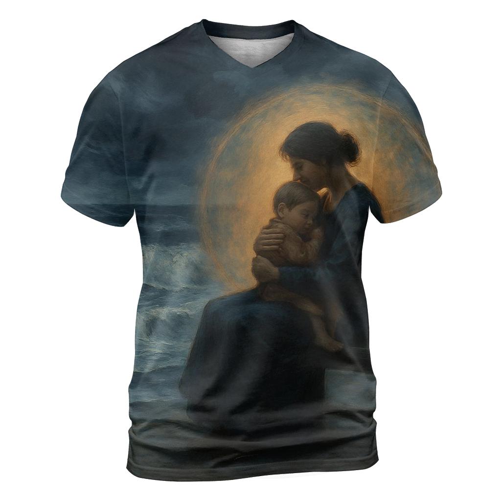 The Quiet Harbor Within Her Arms statement graphic shirts