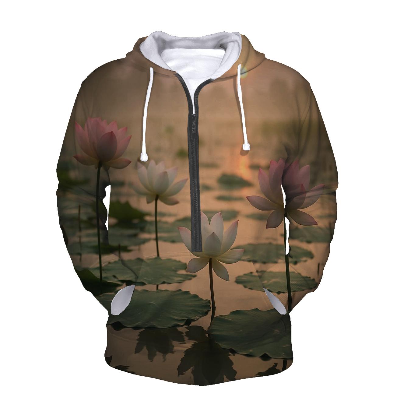 Dawn Mist Over Lotus Wetland hoodie trends