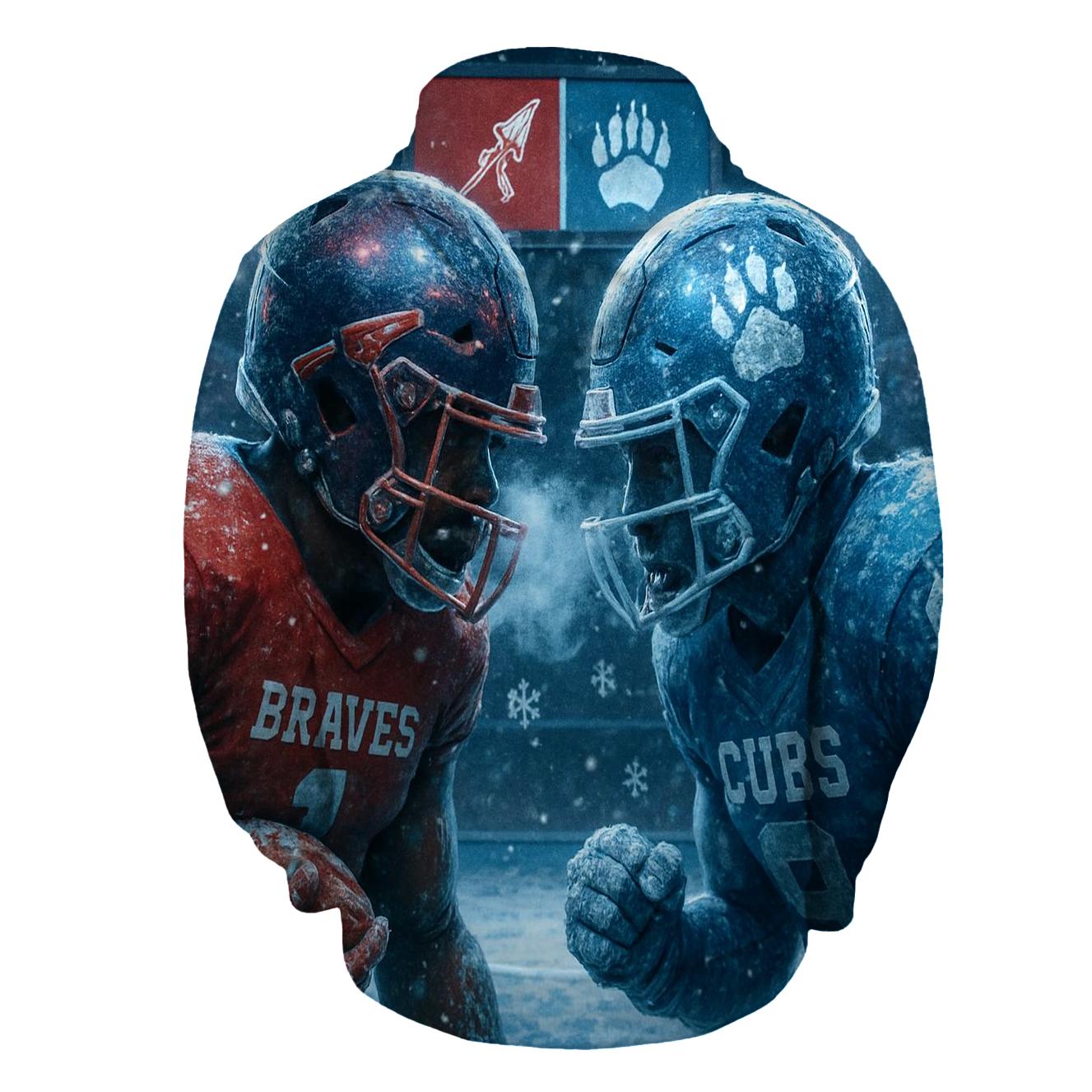 Frozen Yardline Standoff Braves Versus Cubs embroidered hoodies