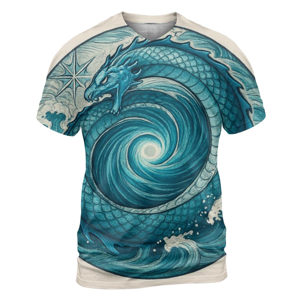 Sea Serpent Maelstrom Ouroboros artistic all-over print tops