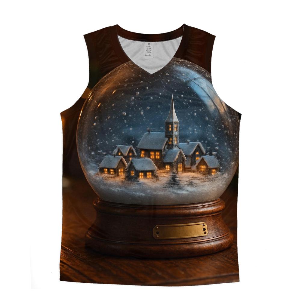 SnowglobeVillageChristmasTwilight graphic print tank tops