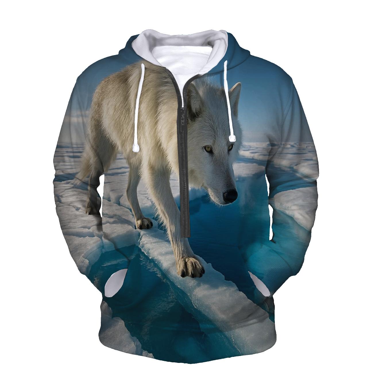 Arctic Wolf Crossing Blue Melt Pool designer hoodies