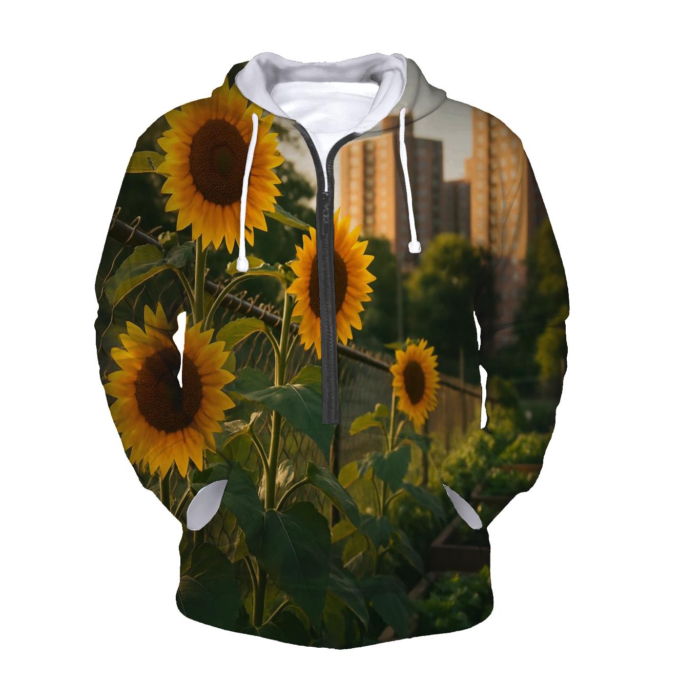 Sunflowers Bordering Urban Community Garden heavyweight hoodies