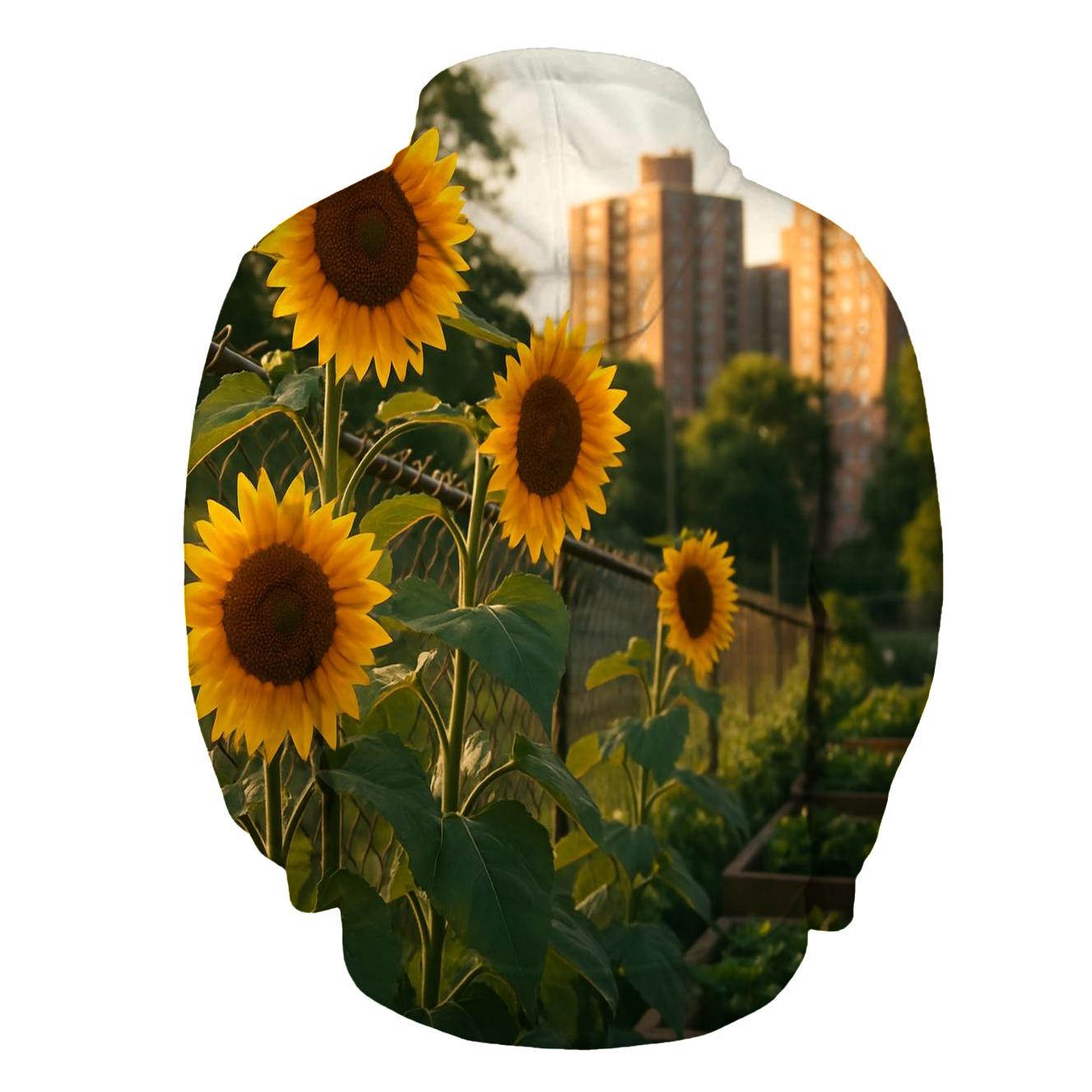 Sunflowers Bordering Urban Community Garden heavyweight hoodies