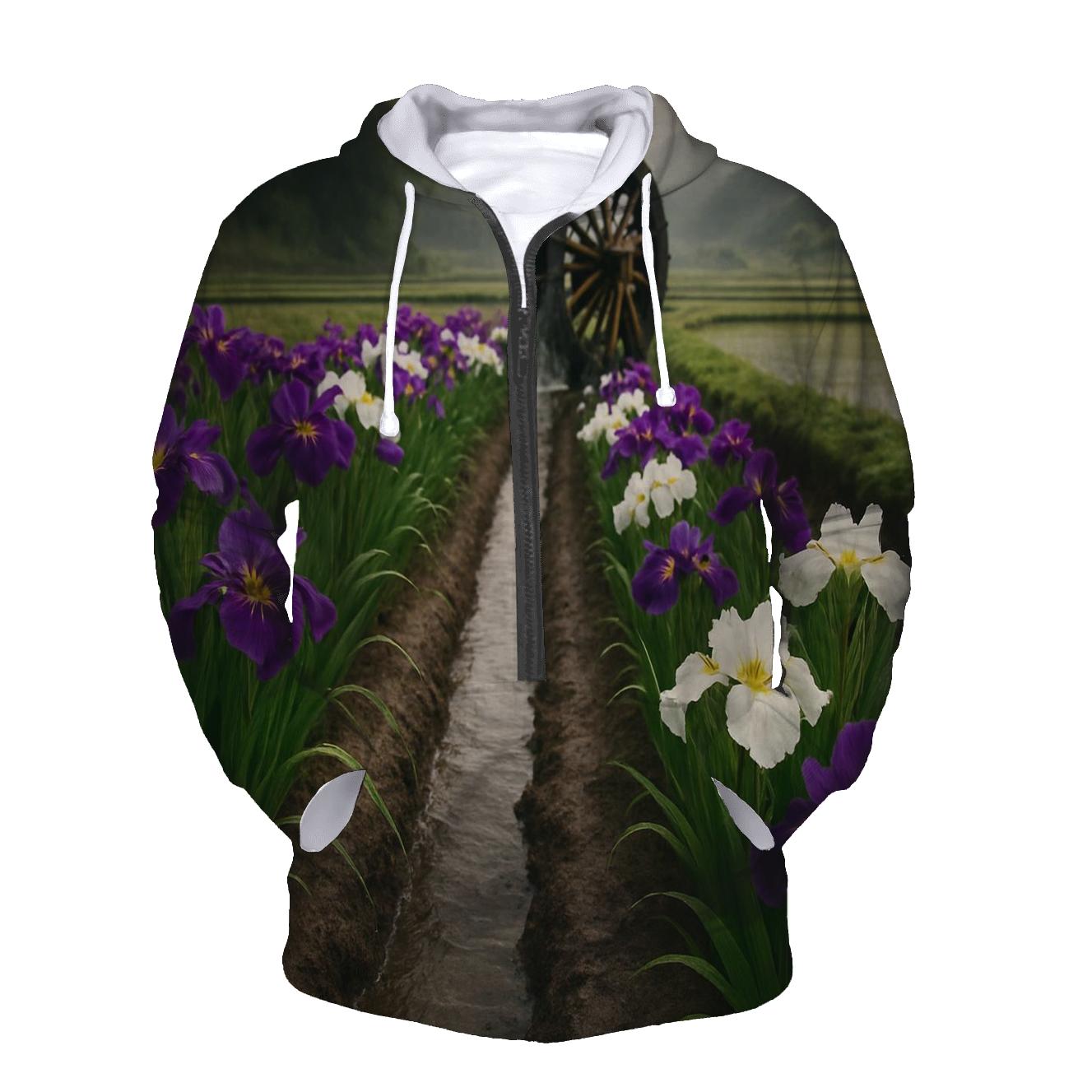 Iris Field Beside Traditional Waterwheel hoodie trends