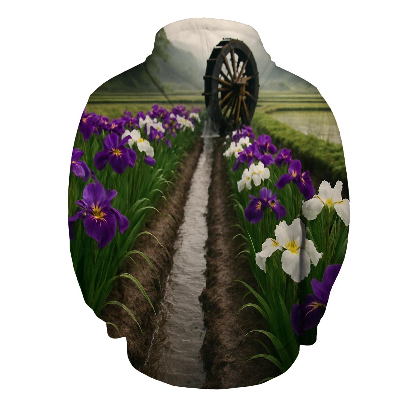Iris Field Beside Traditional Waterwheel hoodie trends