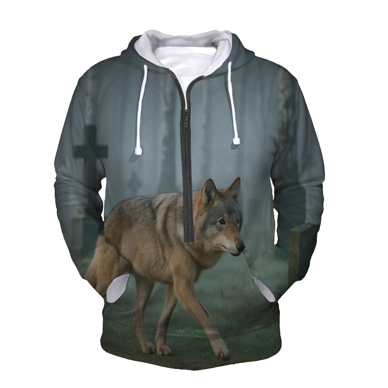 Eurasian Wolf Trotting Through Birch Cemetery graphic hoodies