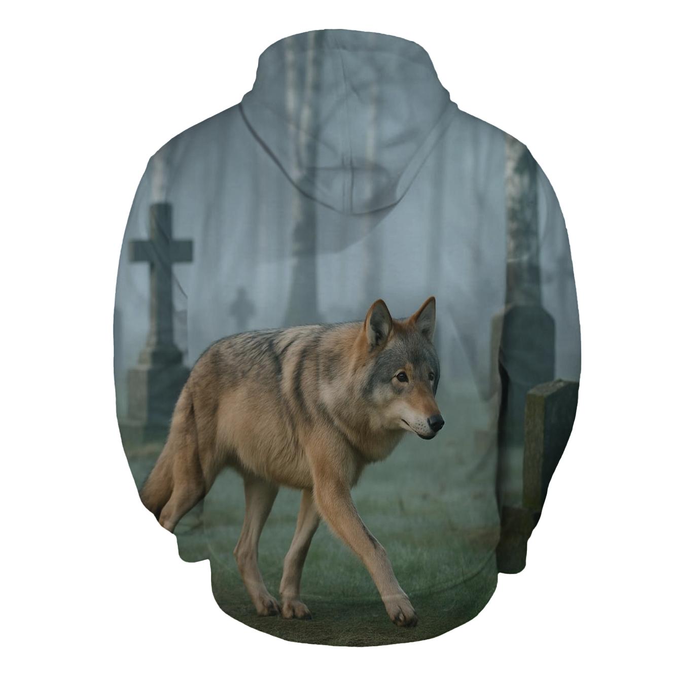 Eurasian Wolf Trotting Through Birch Cemetery graphic hoodies