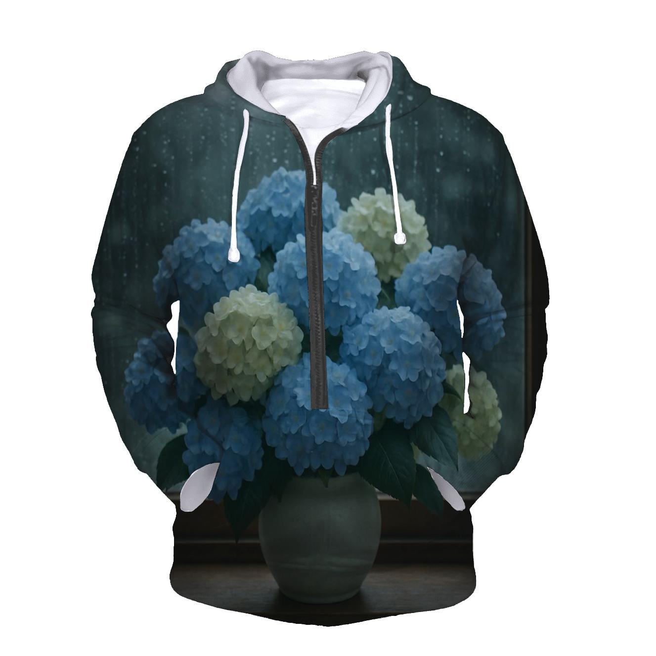 Hydrangeas Against Rain Streaked Window heavyweight hoodies