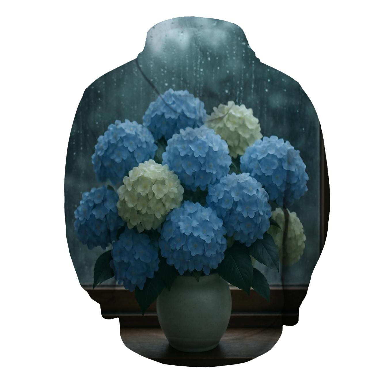 Hydrangeas Against Rain Streaked Window heavyweight hoodies