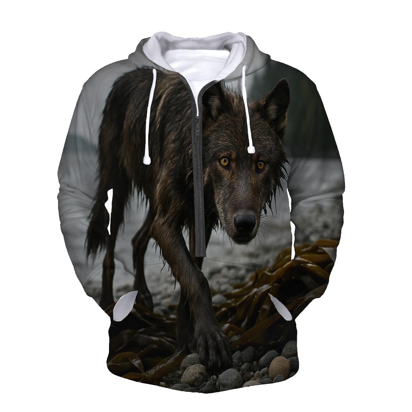 Coastal Wolf Emerging From Kelp Forest hoodie styles