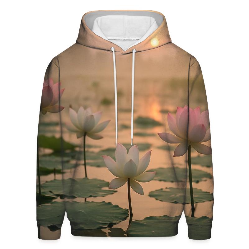 Dawn Mist Over Lotus Wetland hoodie trends