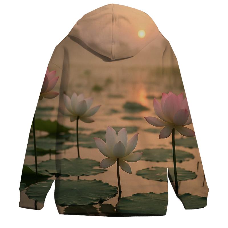 Dawn Mist Over Lotus Wetland hoodie trends