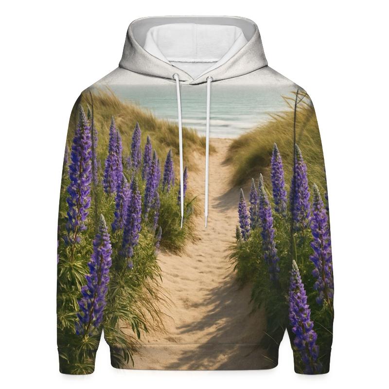 Wild Lupines Along Coastal Dune Path heavyweight hoodies